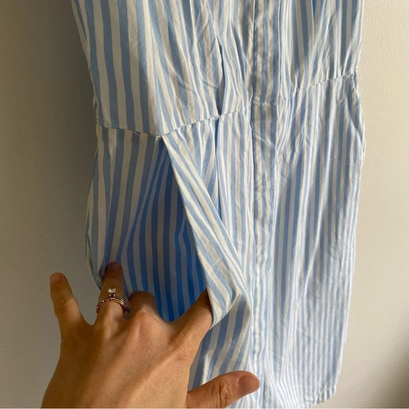 H&M 100% Cotton Striped Blue White Collared  Preppy Open Back Mini Dress Size 6 - Picture 5 of 16